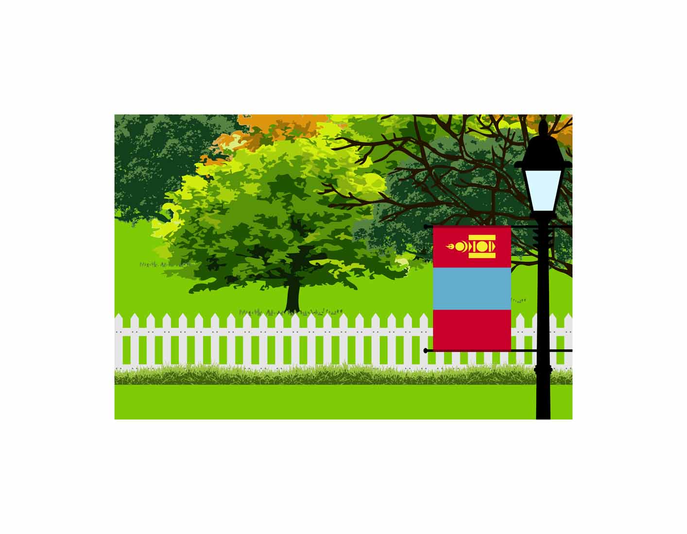 Mongolia Flags Trees Street Lamp Canvas Print Framed