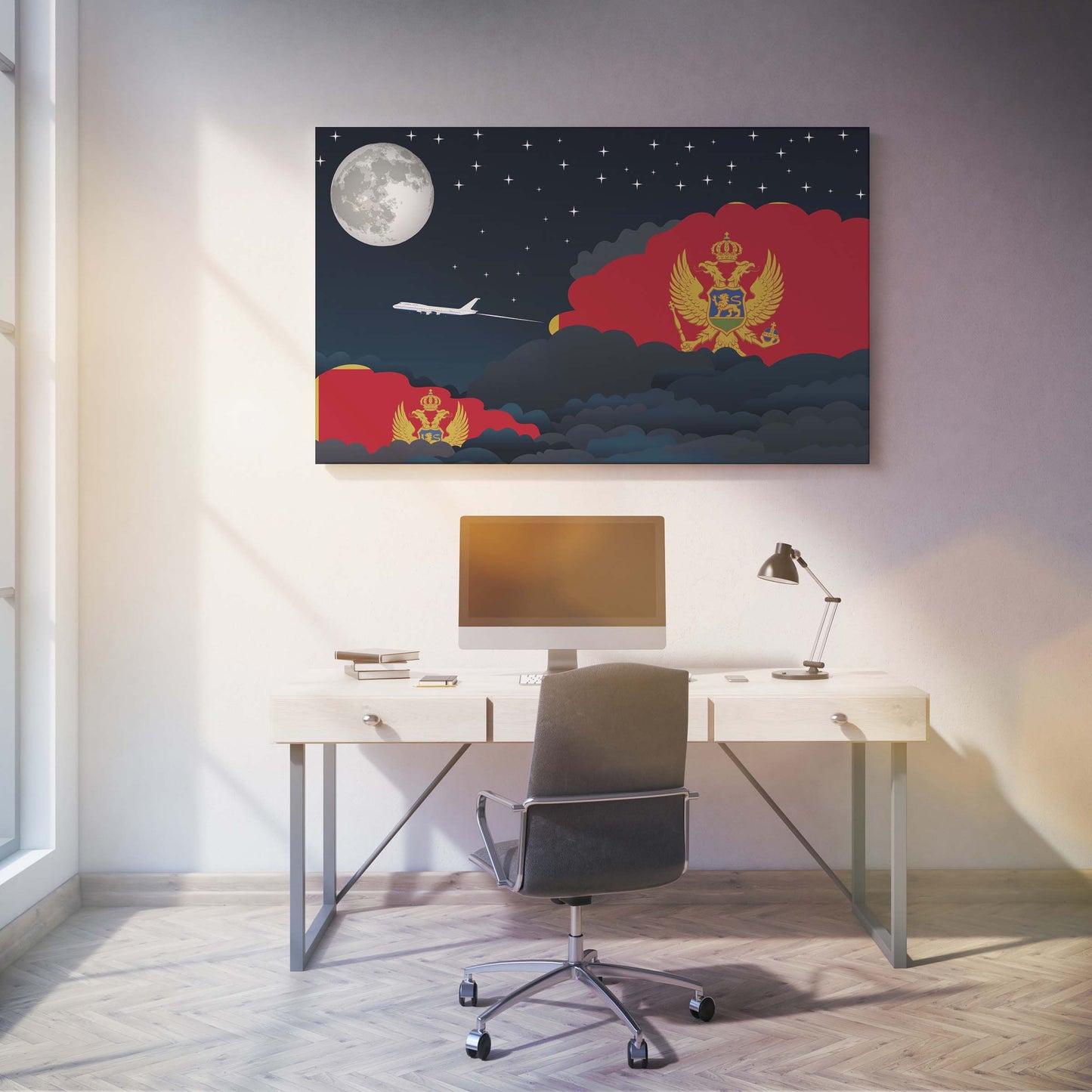 Montenegro Flags Night Clouds Canvas Print Framed
