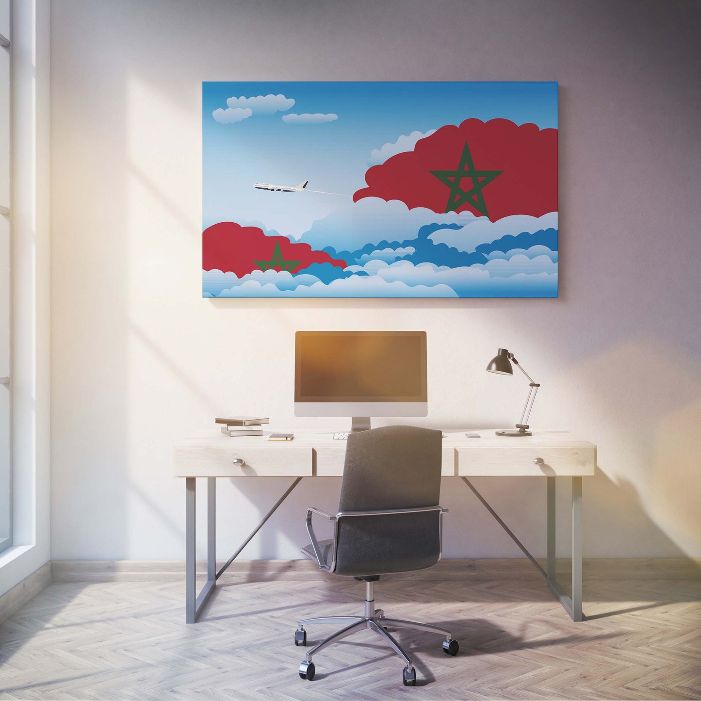 Morocco Flags Day Clouds Canvas Print Framed