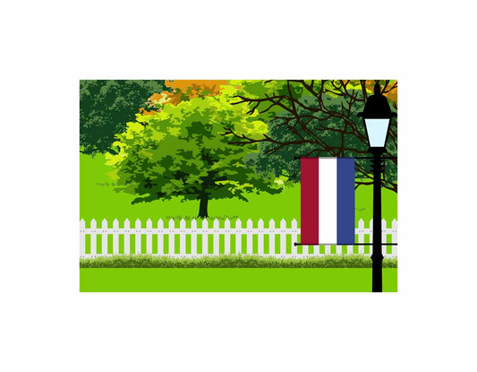 Netherlands Antilles Flags Trees Street Lamp Canvas Print Framed