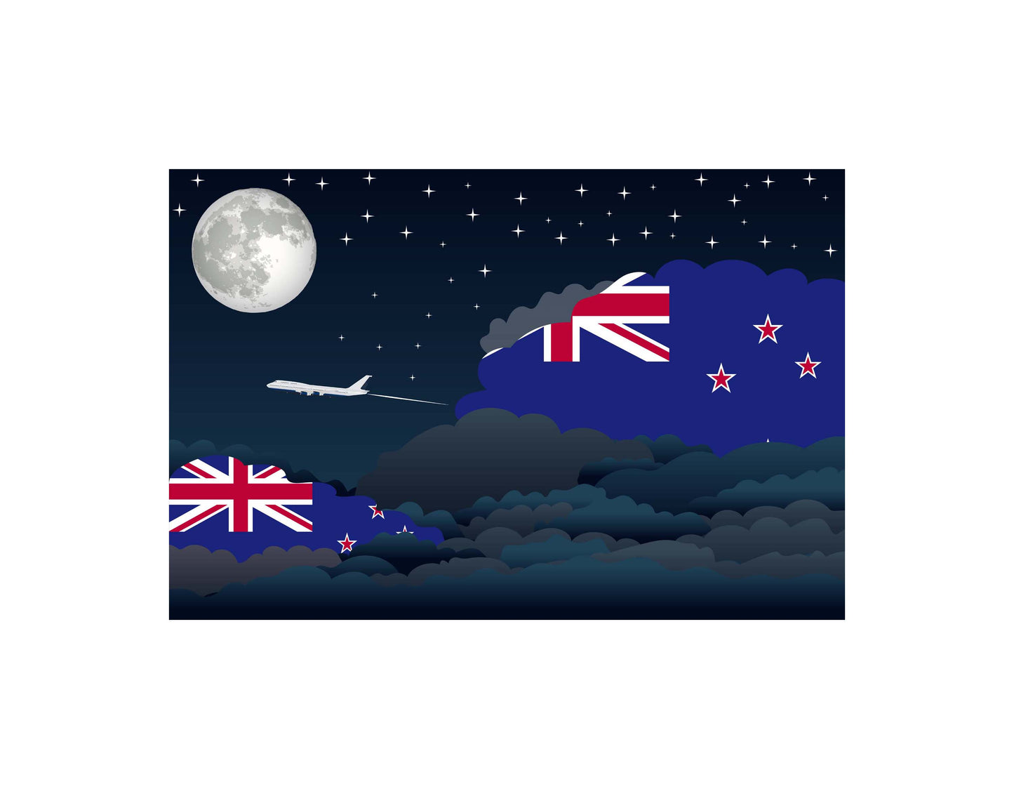 New Zealand Flags Night Clouds Canvas Print Framed