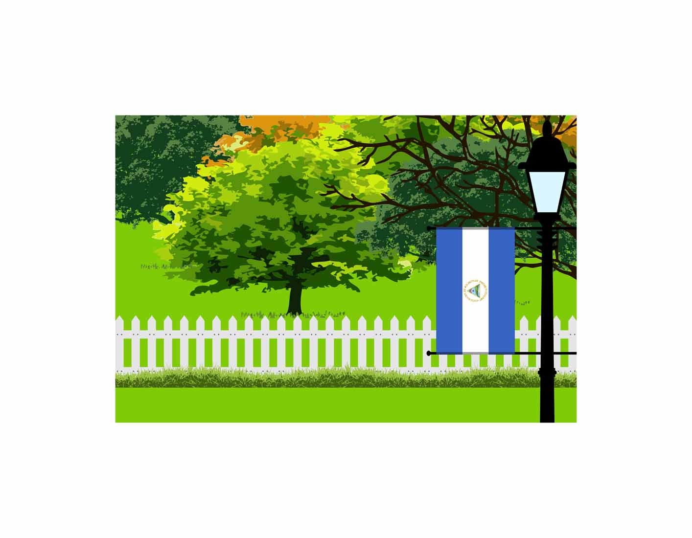 Nicaragua Flags Trees Street Lamp Canvas Print Framed