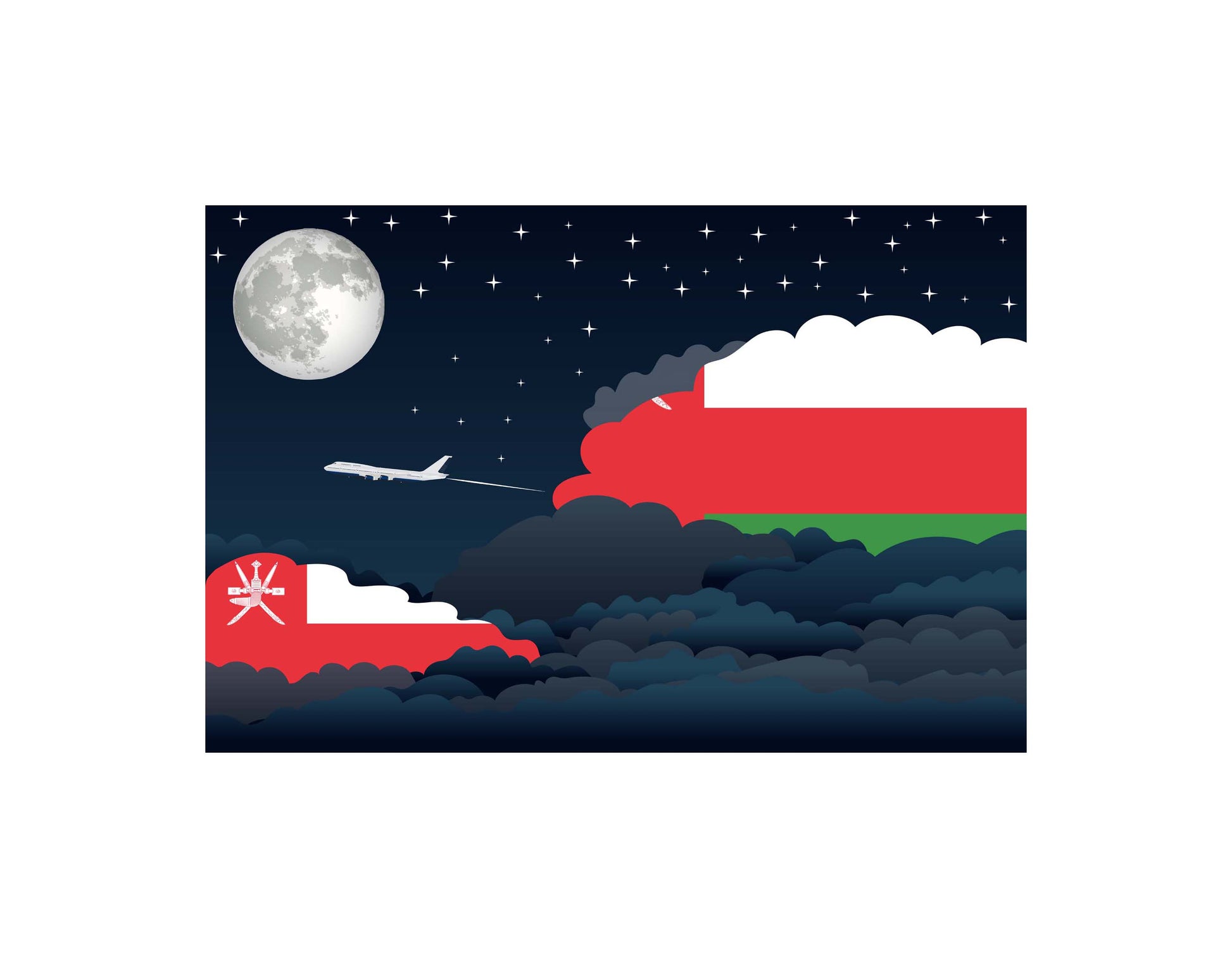 Oman Flags Night Clouds Canvas Print Framed