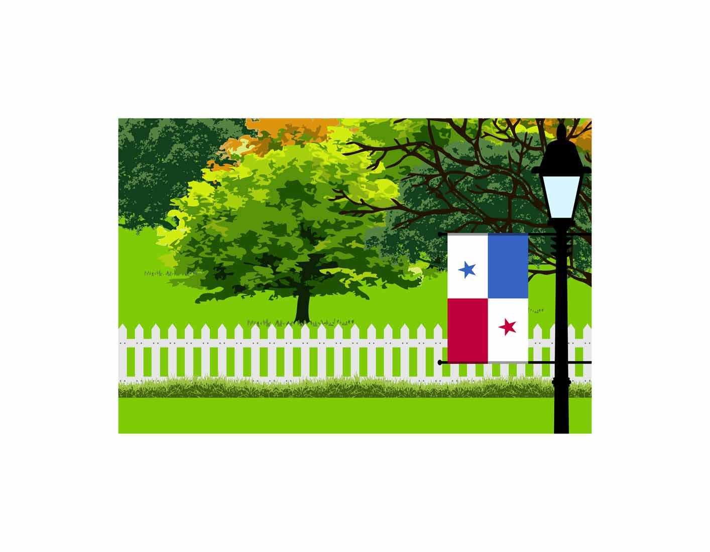 Panama Flags Trees Street Lamp Canvas Print Framed