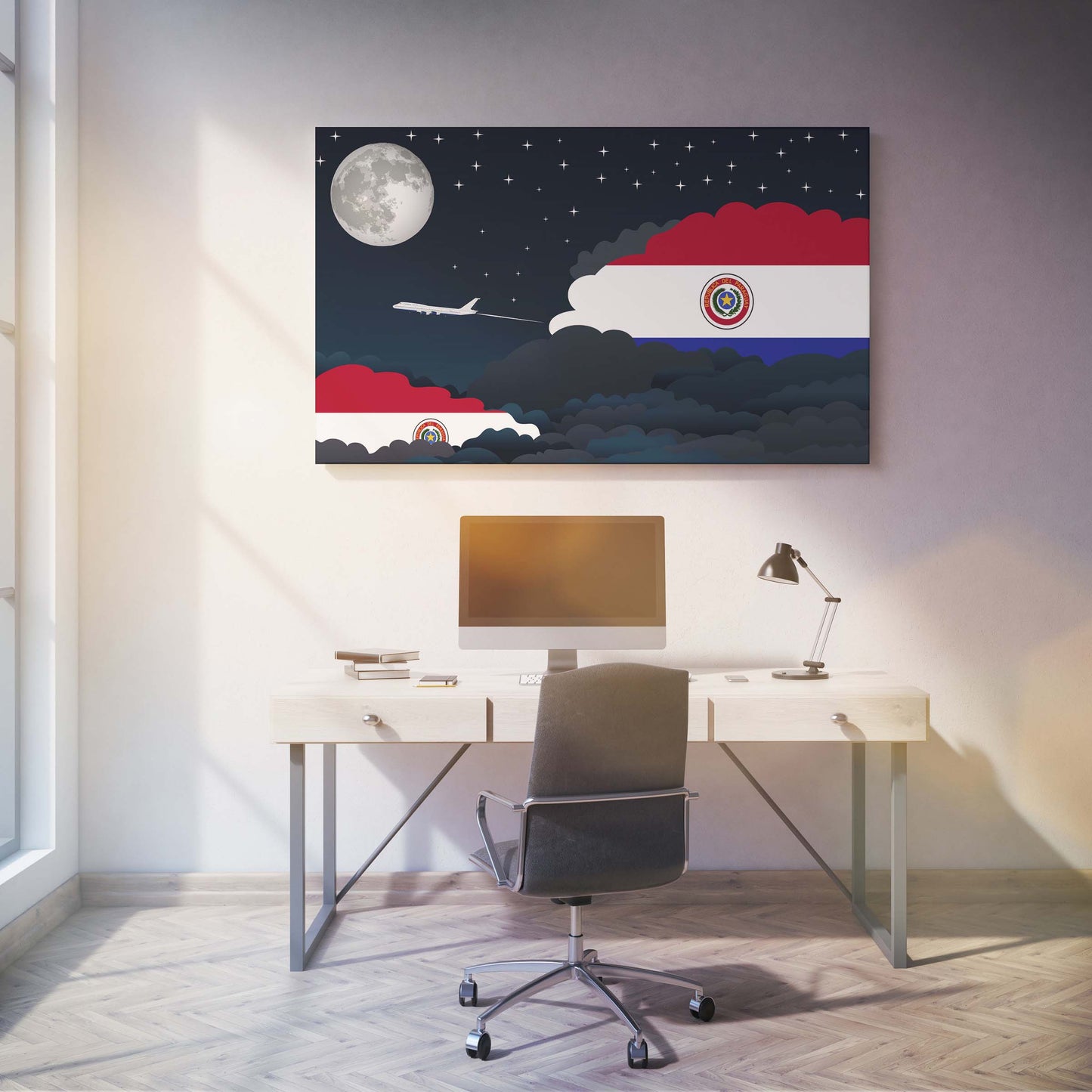 Paraguay Flags Night Clouds Canvas Print Framed