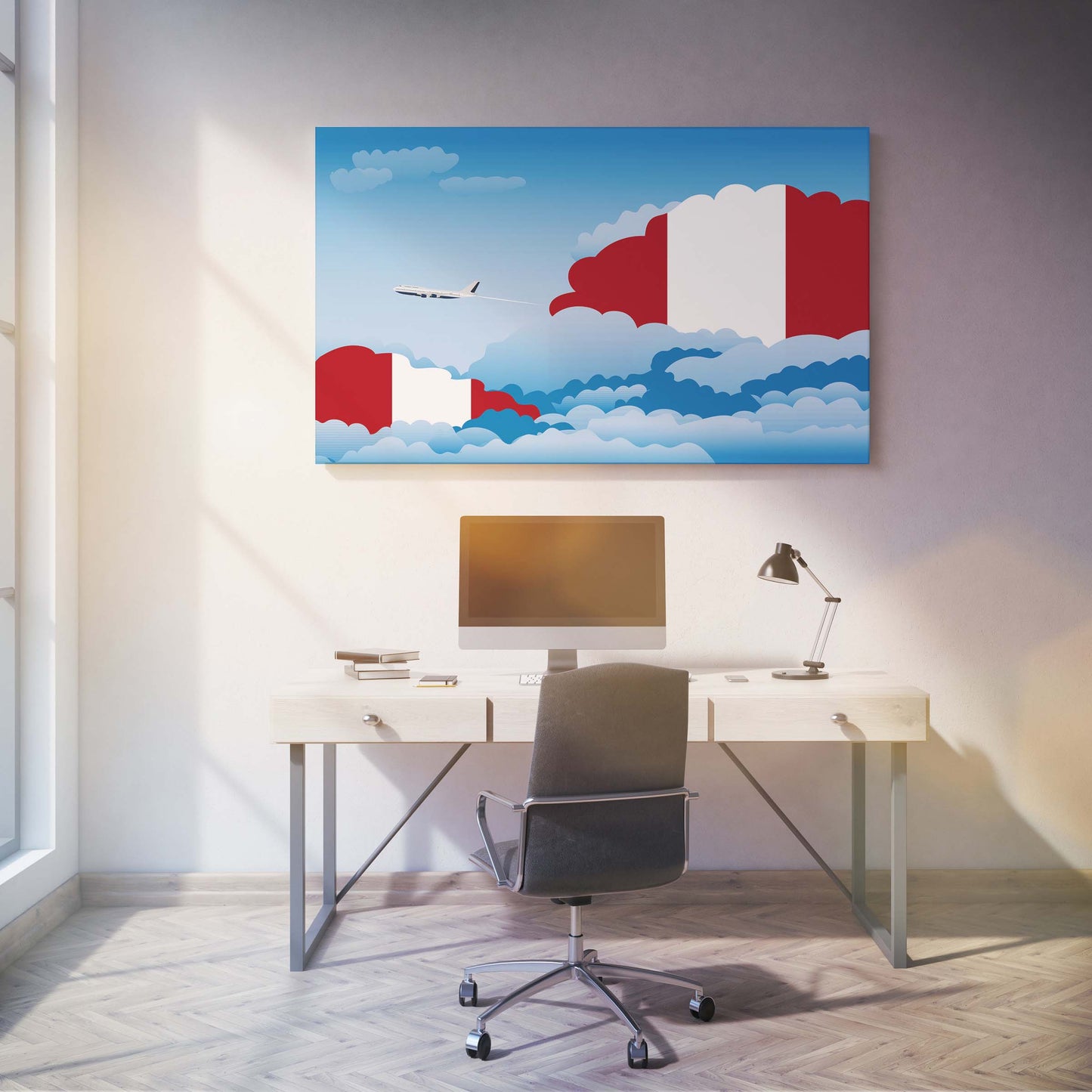 Peru Flags Day Clouds Canvas Print Framed