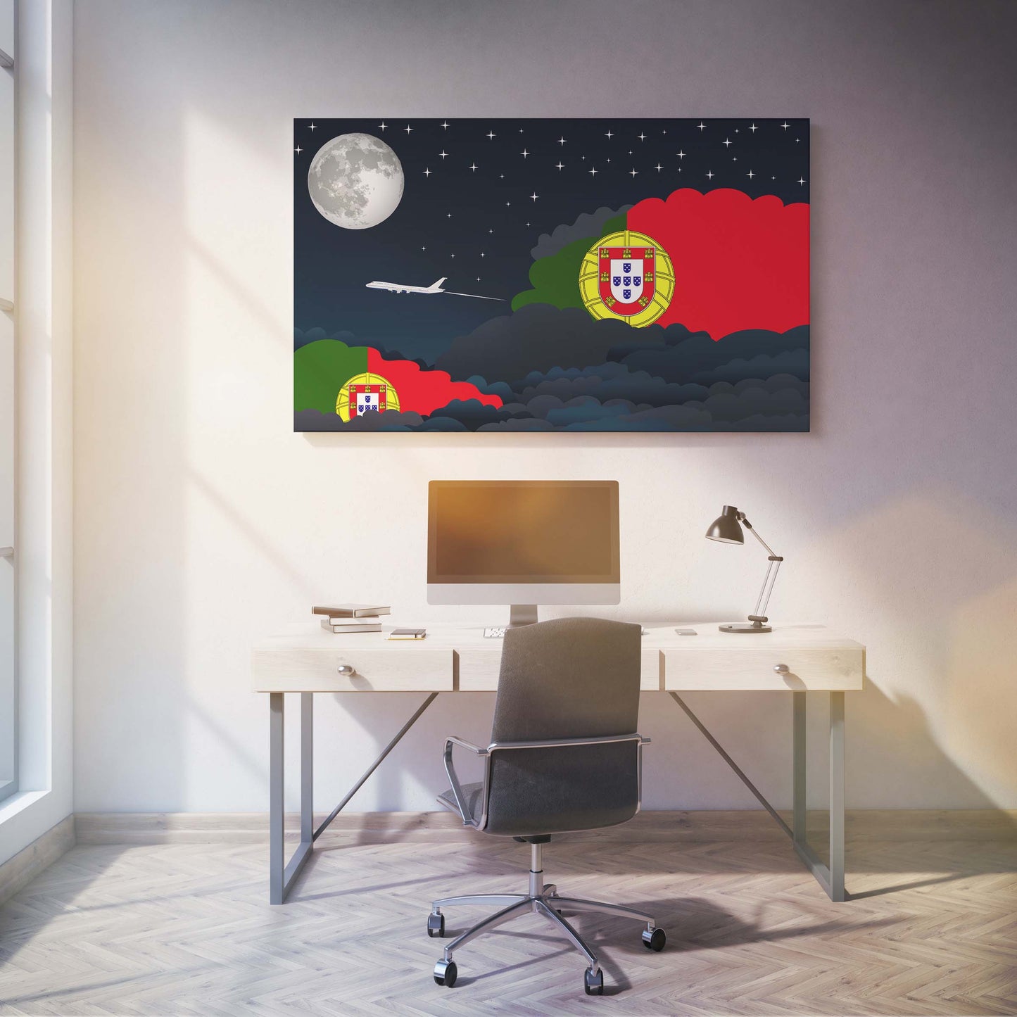Portugal Flags Night Clouds Canvas Print Framed