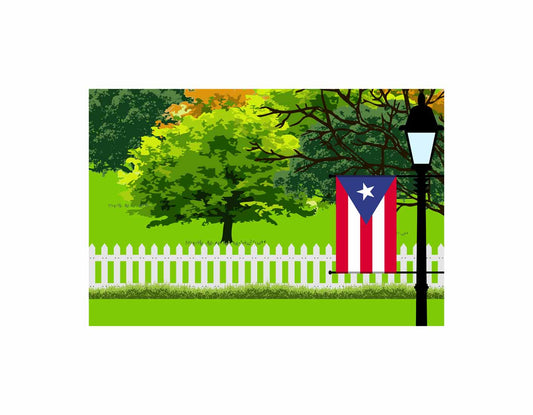 Puerto Rico Flags Trees Street Lamp Canvas Print Framed