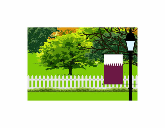 Qatar Flags Trees Street Lamp Canvas Print Framed