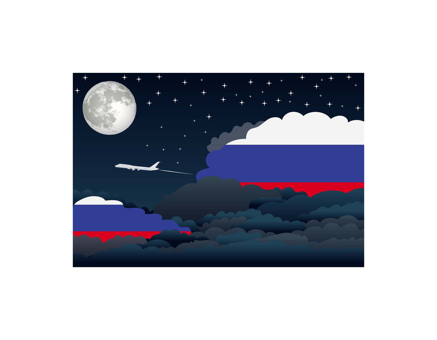 Russia Flags Night Clouds Canvas Print Framed