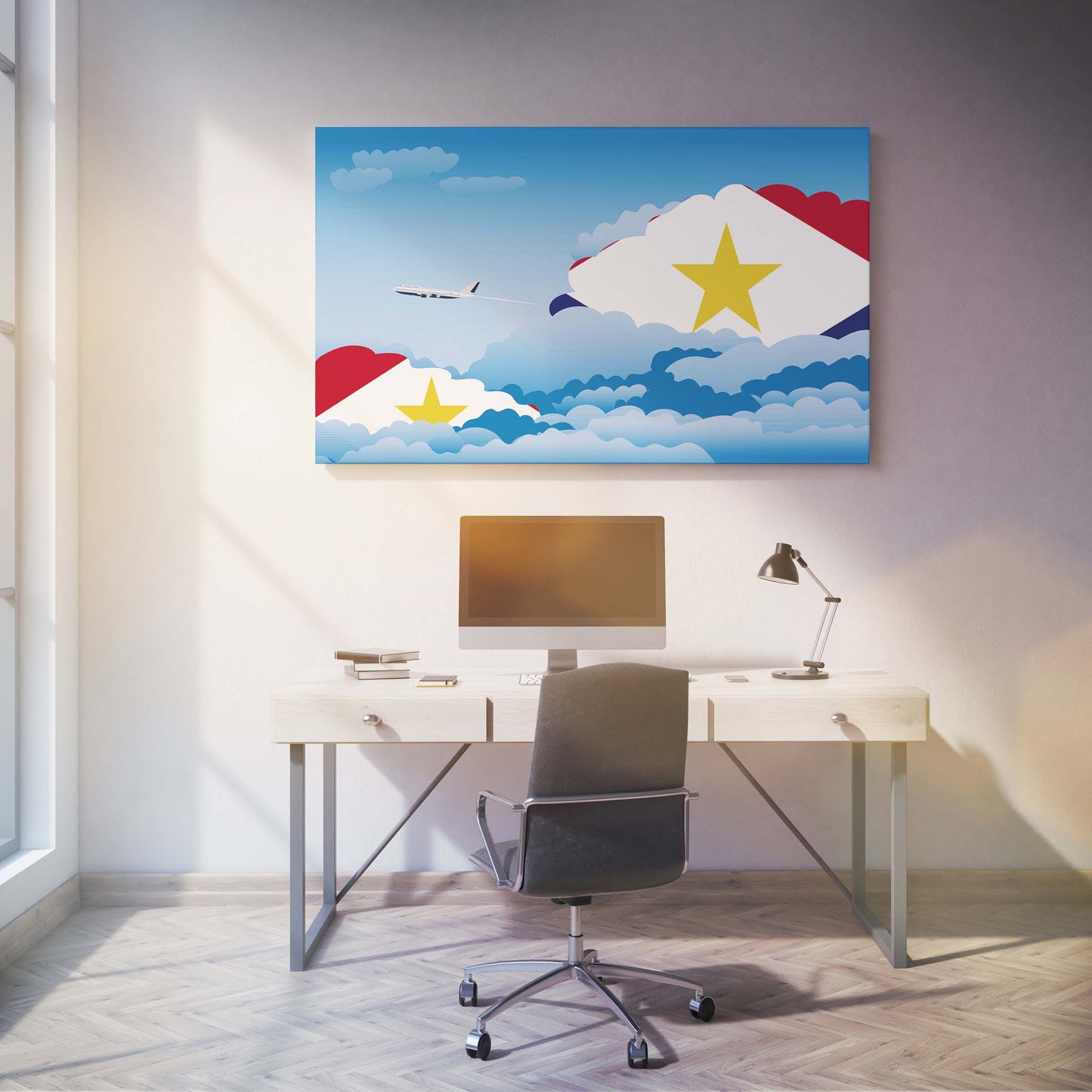 Saba Flags Day Clouds Canvas Print Framed