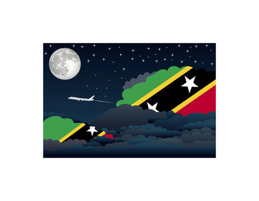 Saint Kitts and Nevis Flags Night Clouds Canvas Print Framed