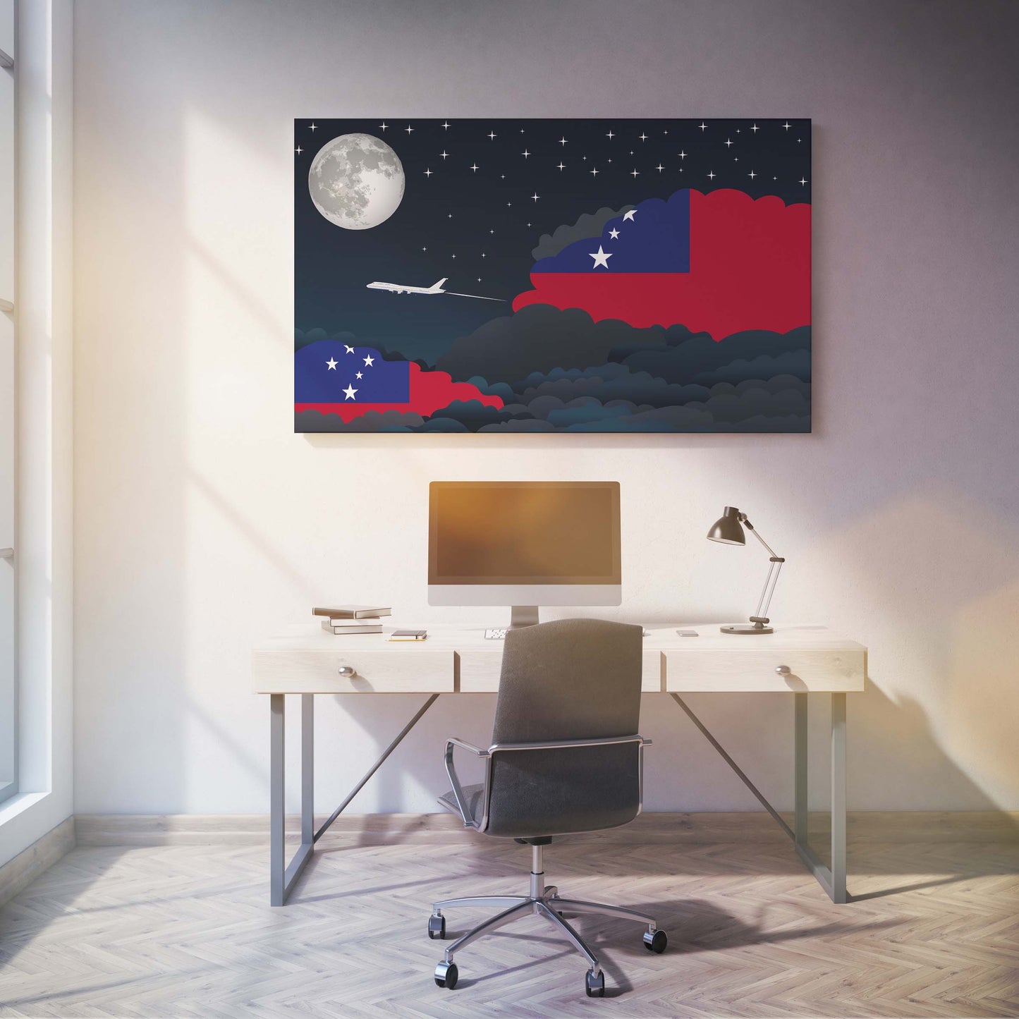 Samoa Flags Night Clouds Canvas Print Framed