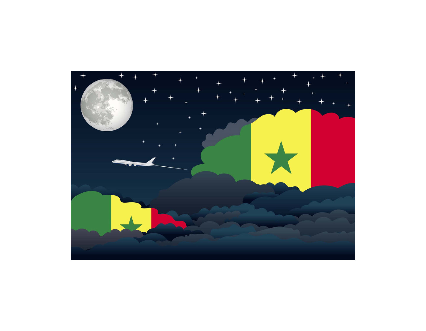 Senegal Flags Night Clouds Canvas Print Framed