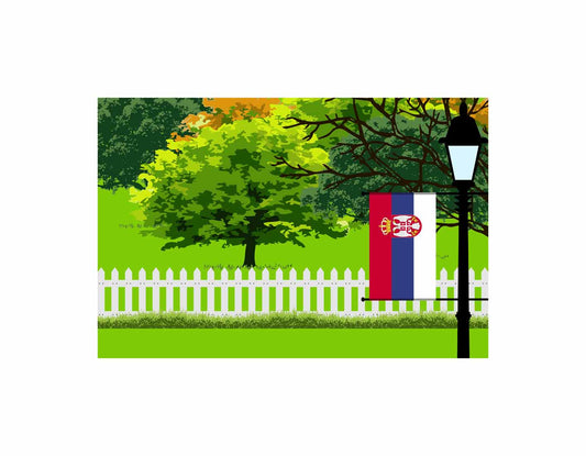 Serbia Flags Trees Street Lamp Canvas Print Framed