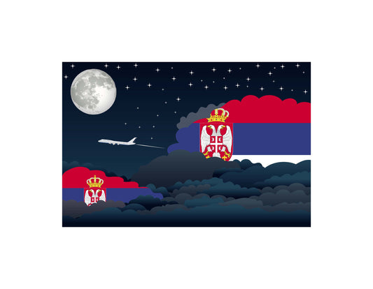 Serbia Flags Night Clouds Canvas Print Framed