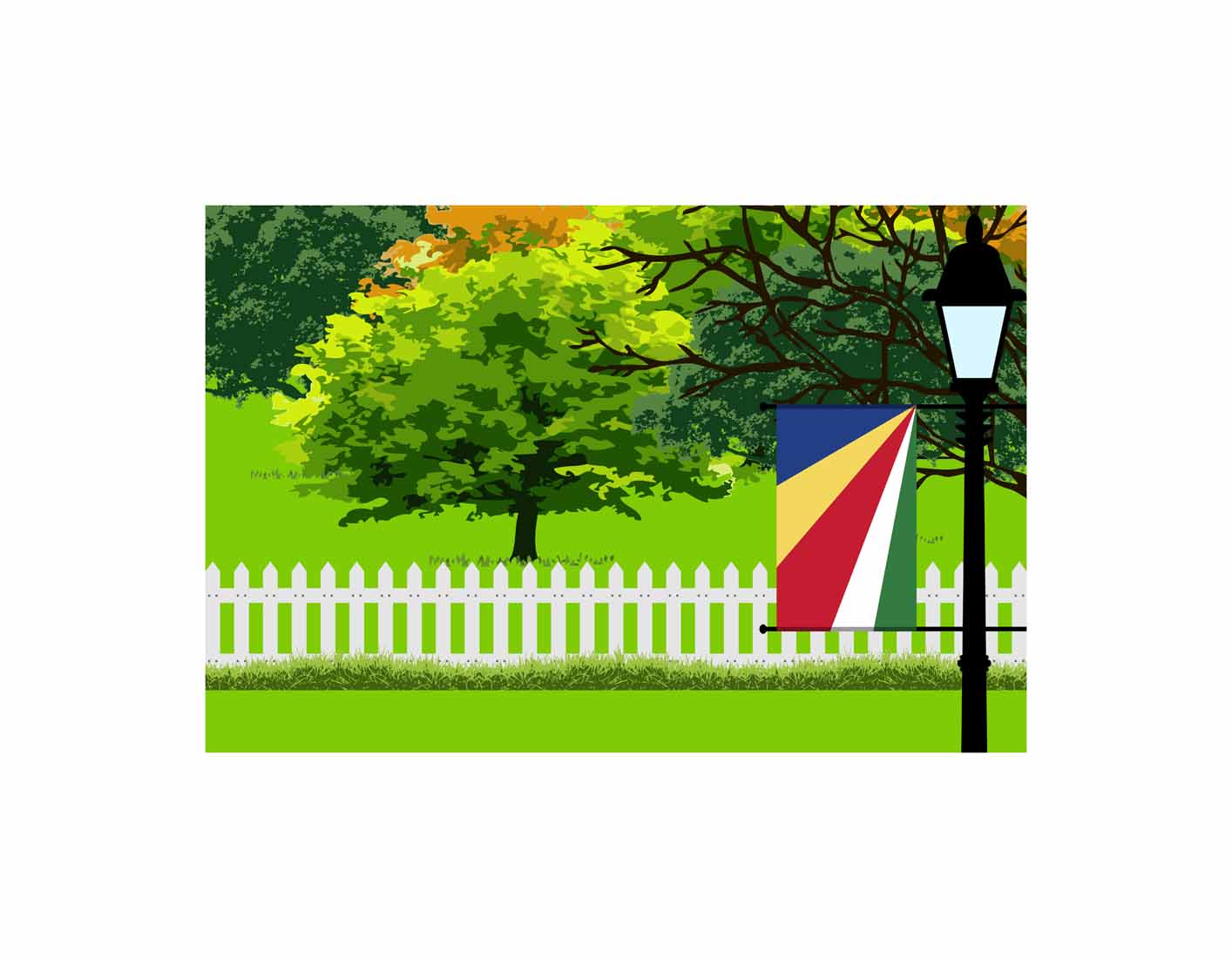 Seychelles Flags Trees Street Lamp Canvas Print Framed