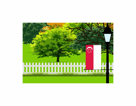 Singapore Flags Trees Street Lamp Canvas Print Framed