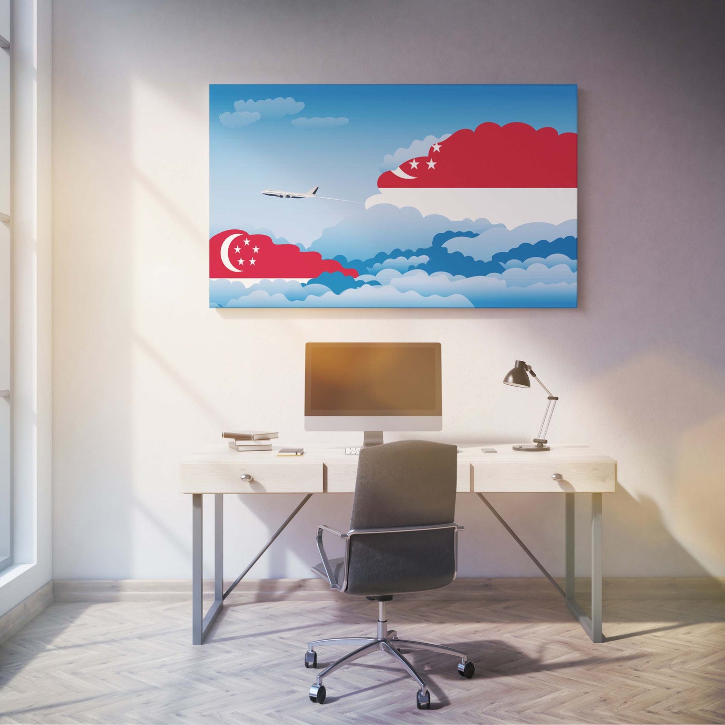 Singapore Flags Day Clouds Canvas Print Framed
