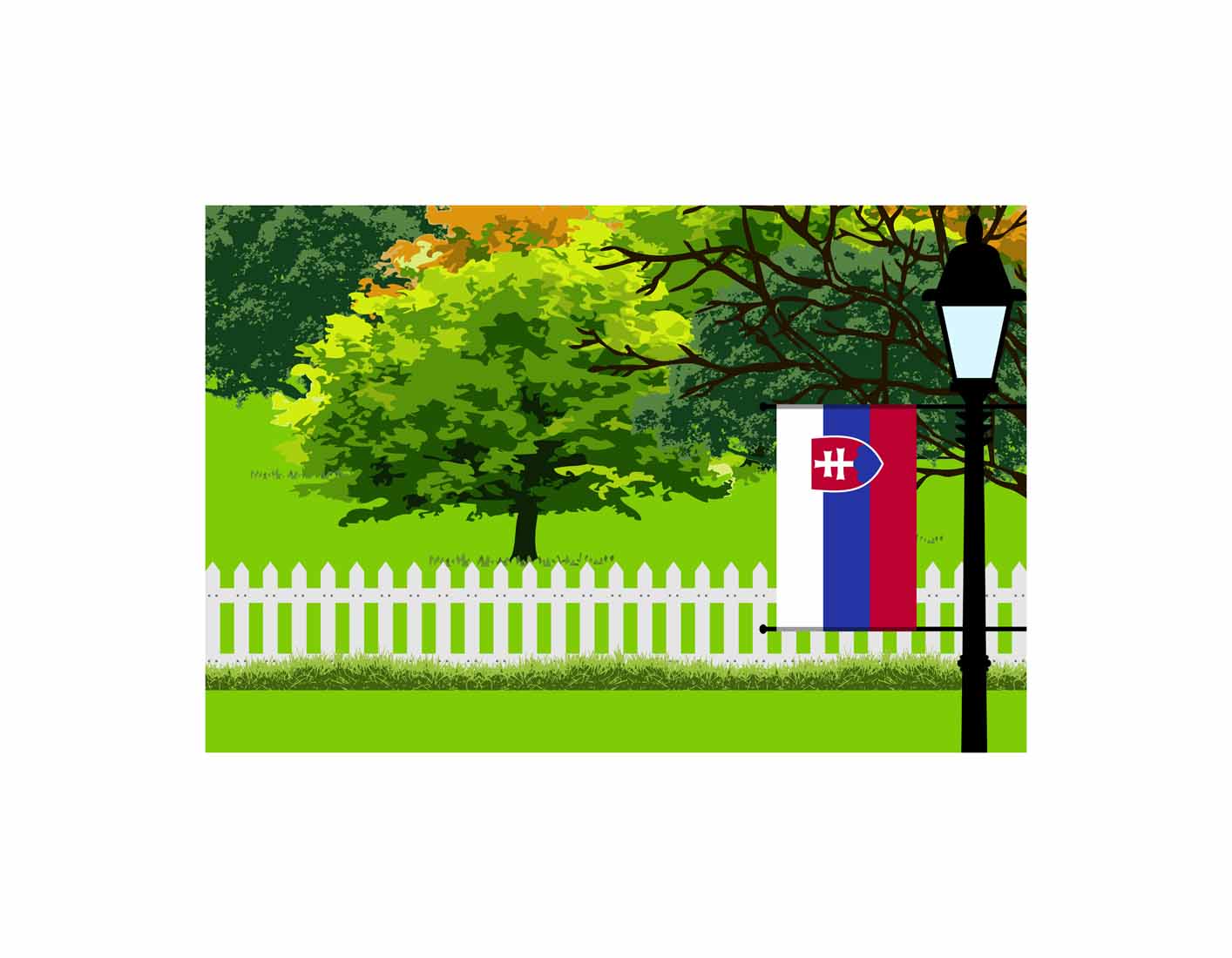 Slovakia Flags Trees Street Lamp Canvas Print Framed