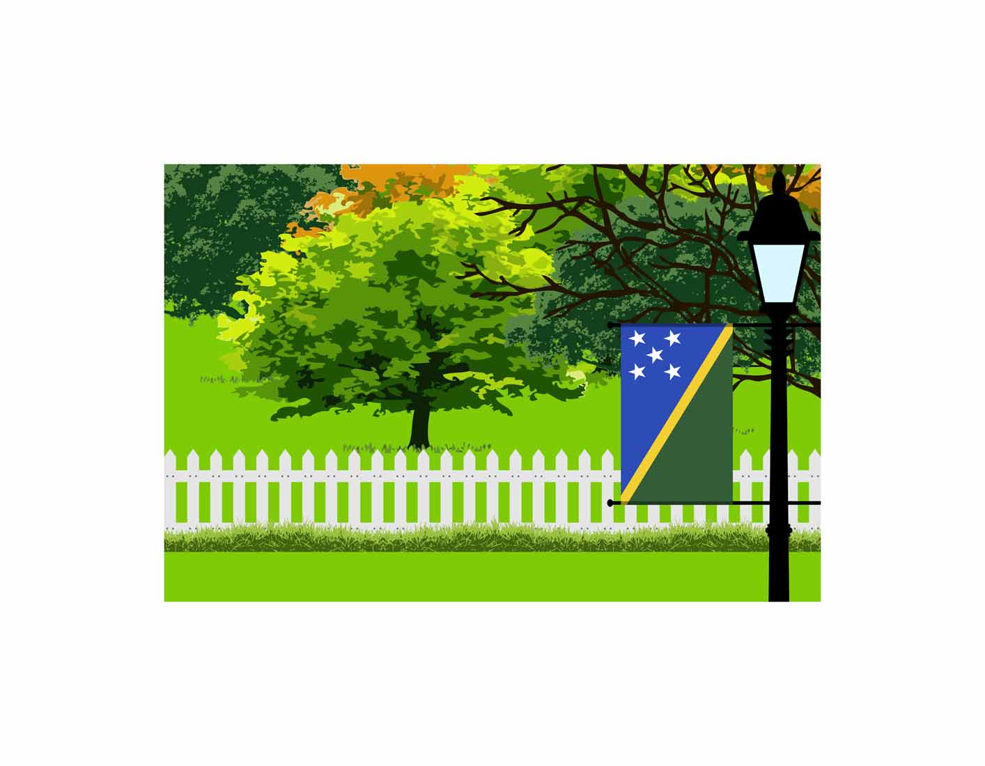 Solomon Islands Flags Trees Street Lamp Canvas Print Framed