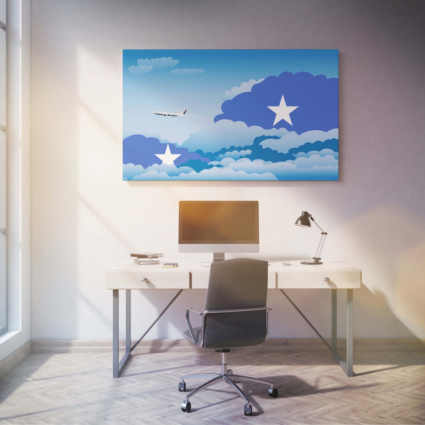 Somalia Flags Day Clouds Canvas Print Framed