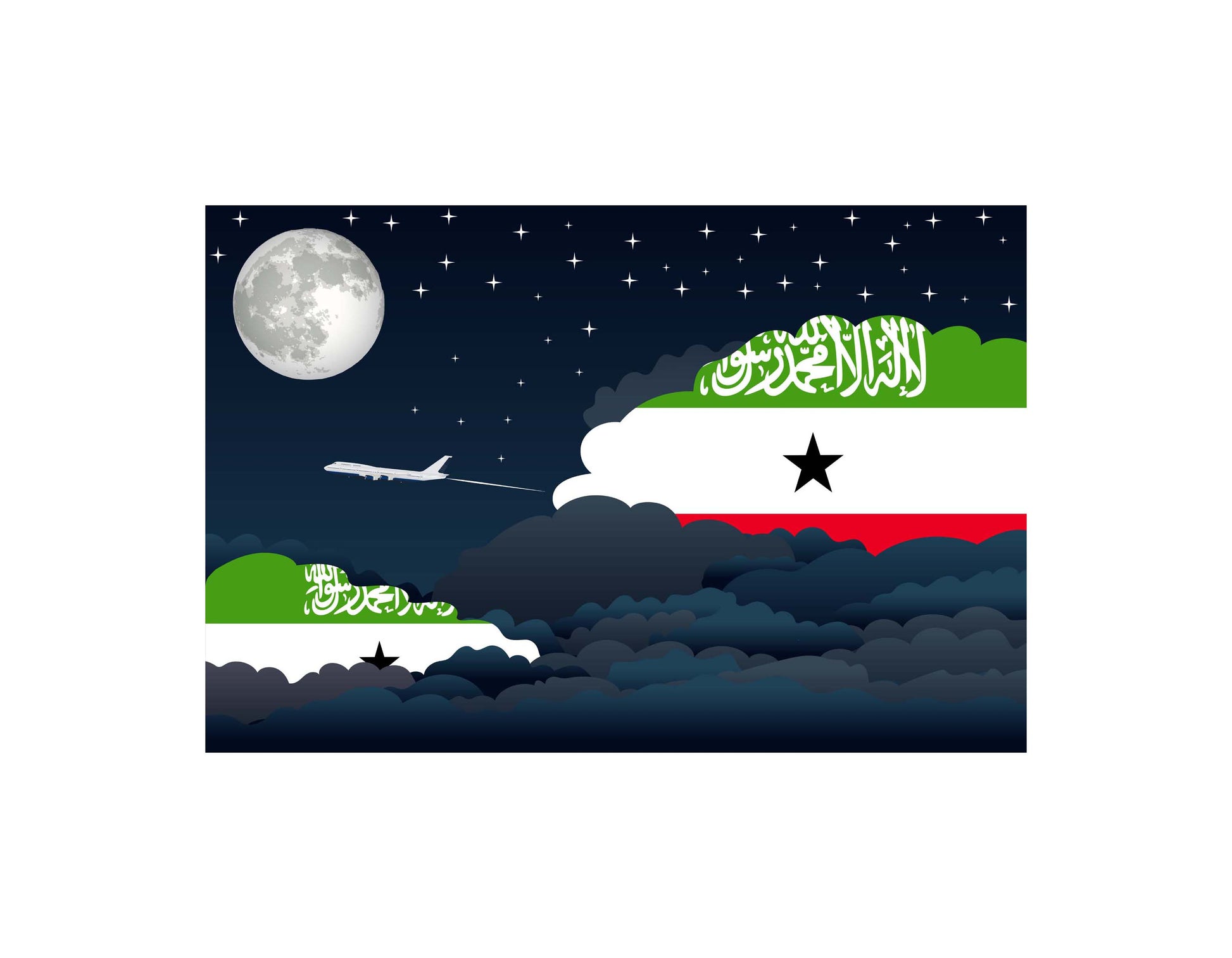 Somaliland Flags Night Clouds Canvas Print Framed