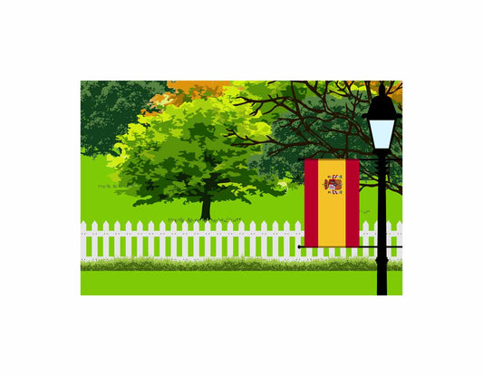 Spain Flags Trees Street Lamp Canvas Print Framed