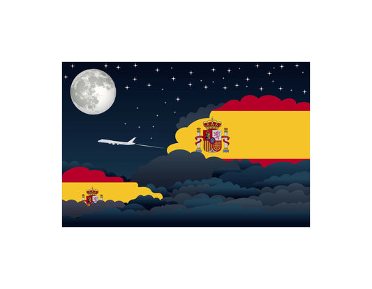 Spain Flags Night Clouds Canvas Print Framed