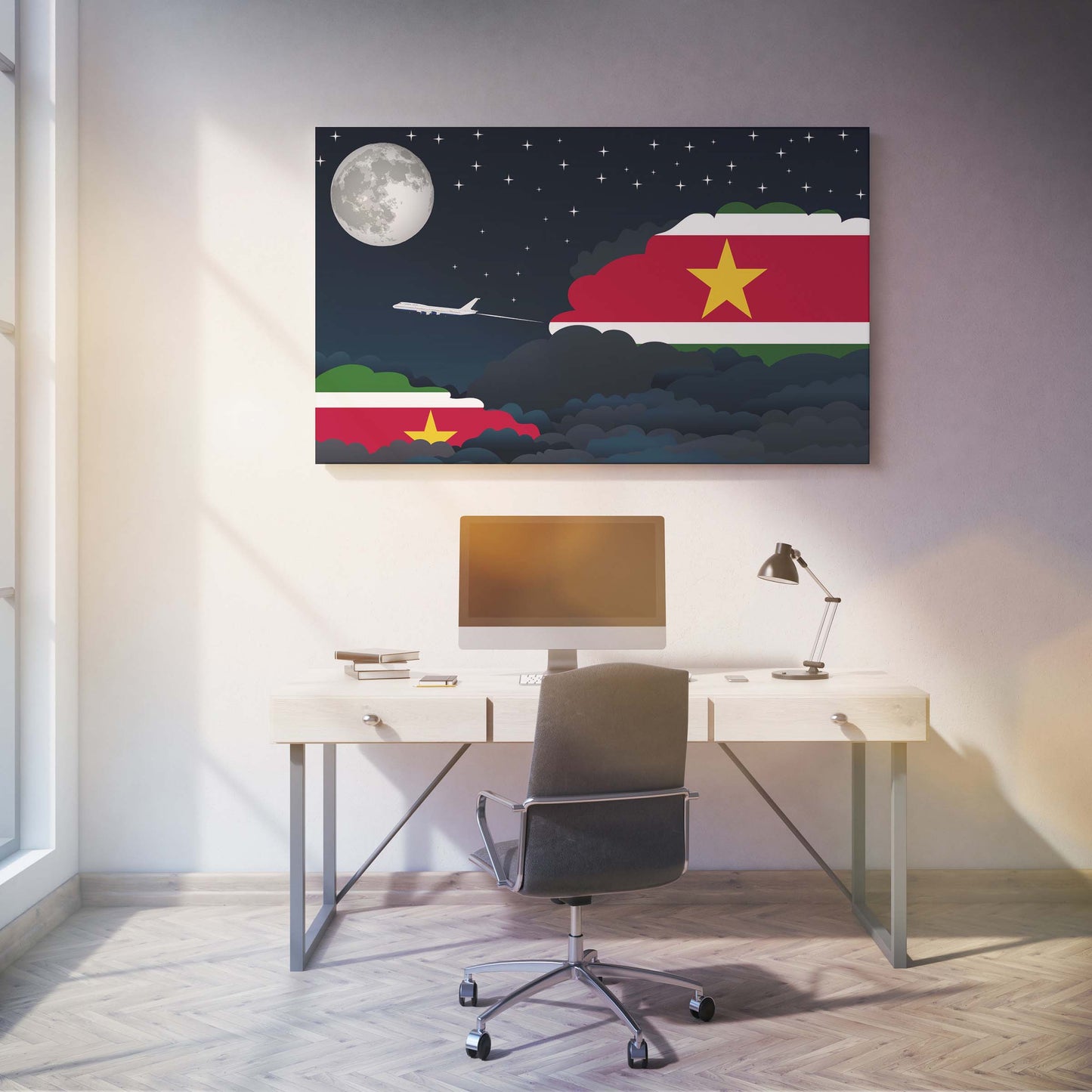 Suriname Flags Night Clouds Canvas Print Framed
