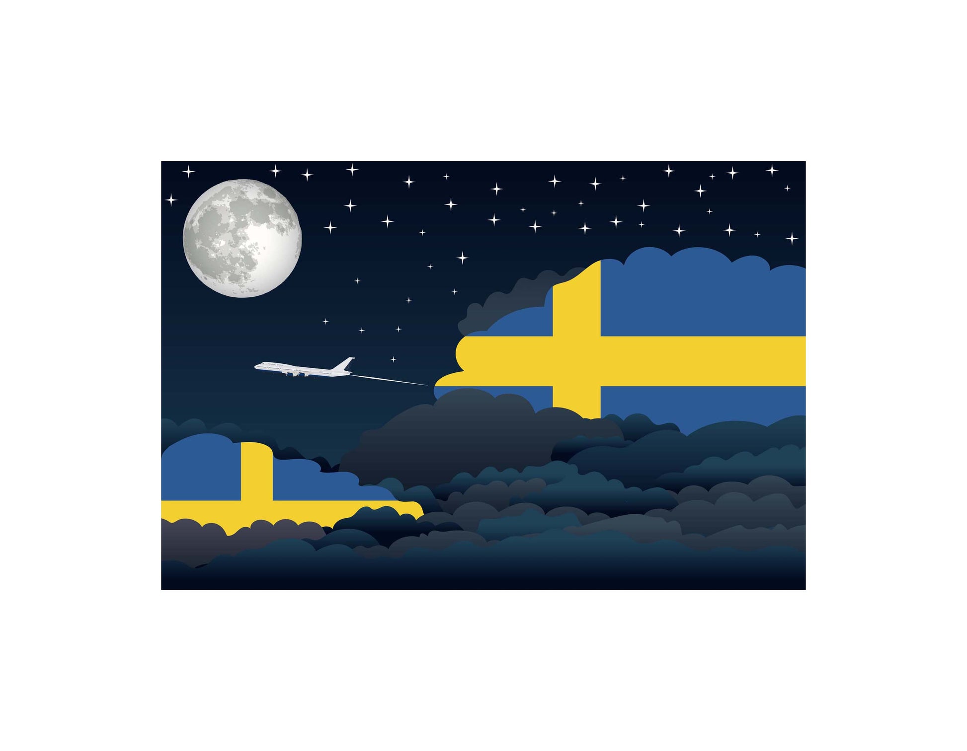 Sweden Flags Night Clouds Canvas Print Framed