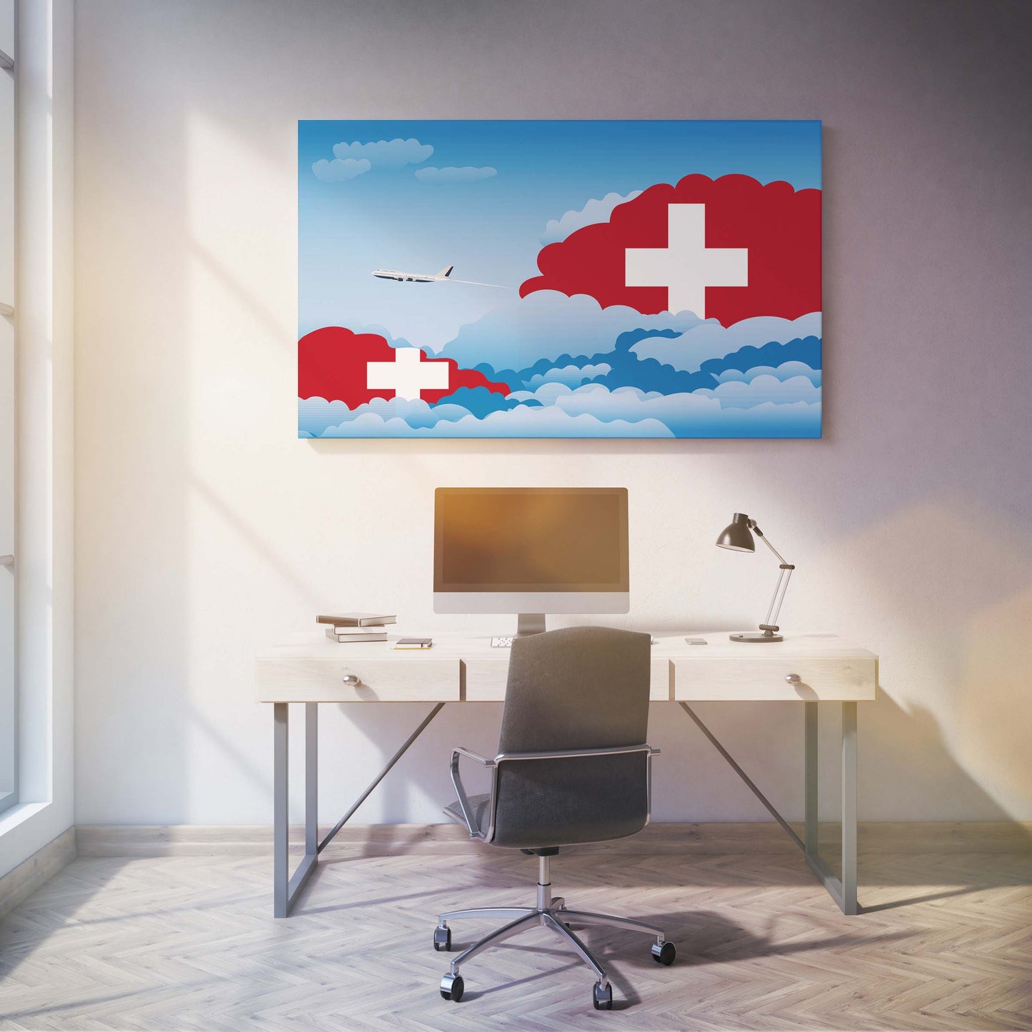 Switzerland Day Clouds Canvas Print Framed