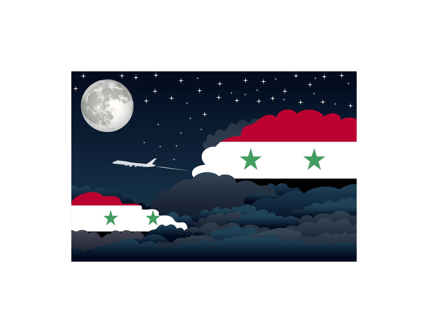 Syria Flags Night Clouds Canvas Print Framed