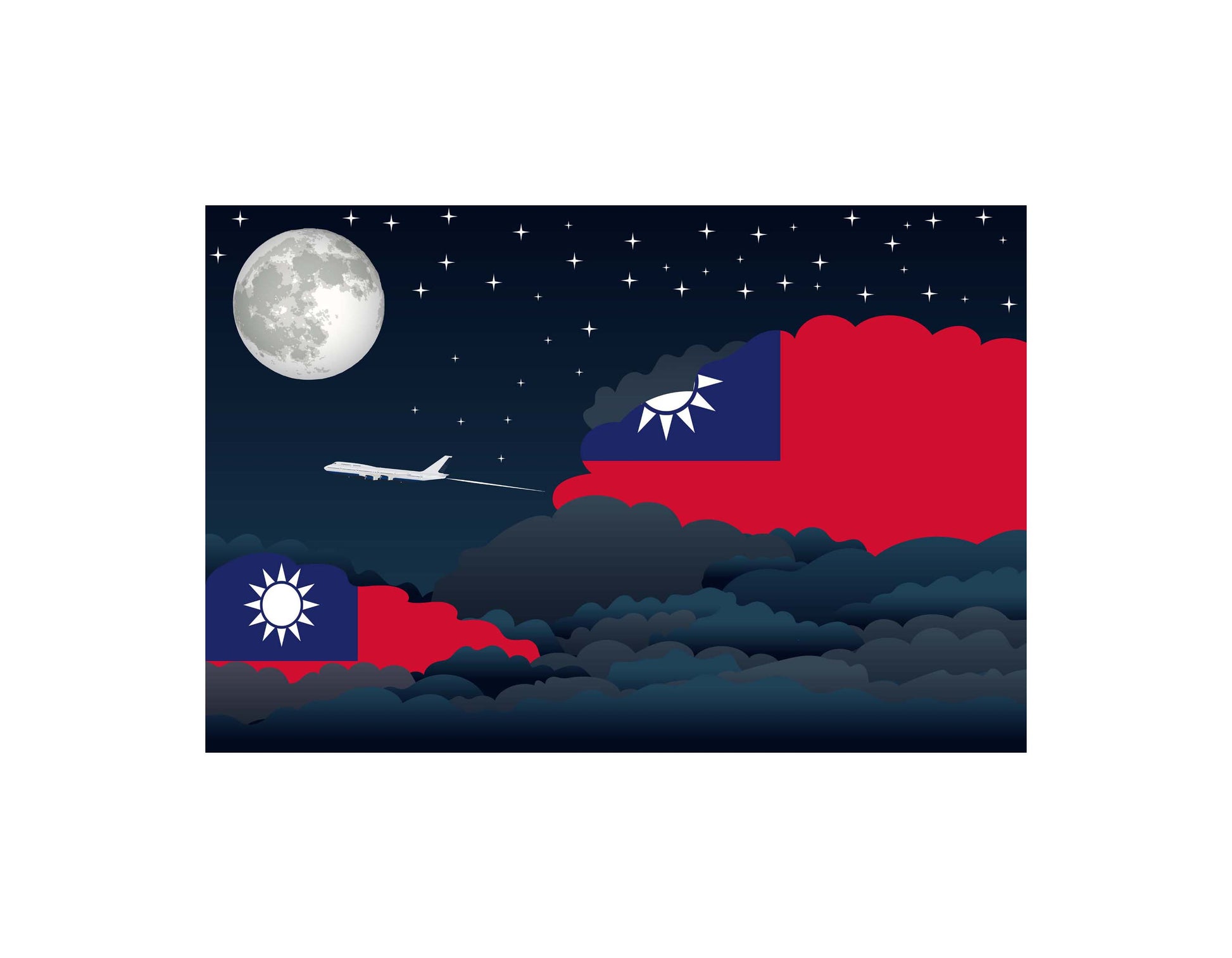 Taiwan Flags Night Clouds Canvas Print Framed
