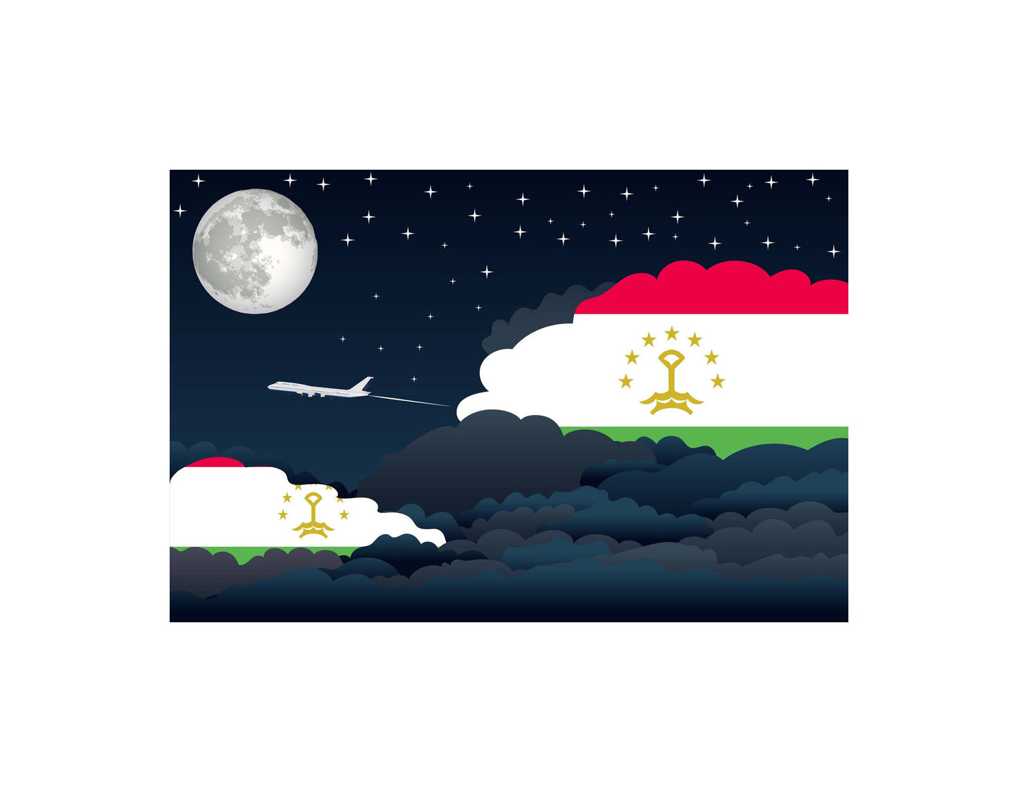 Tajikistan Flags Night Clouds Canvas Print Framed