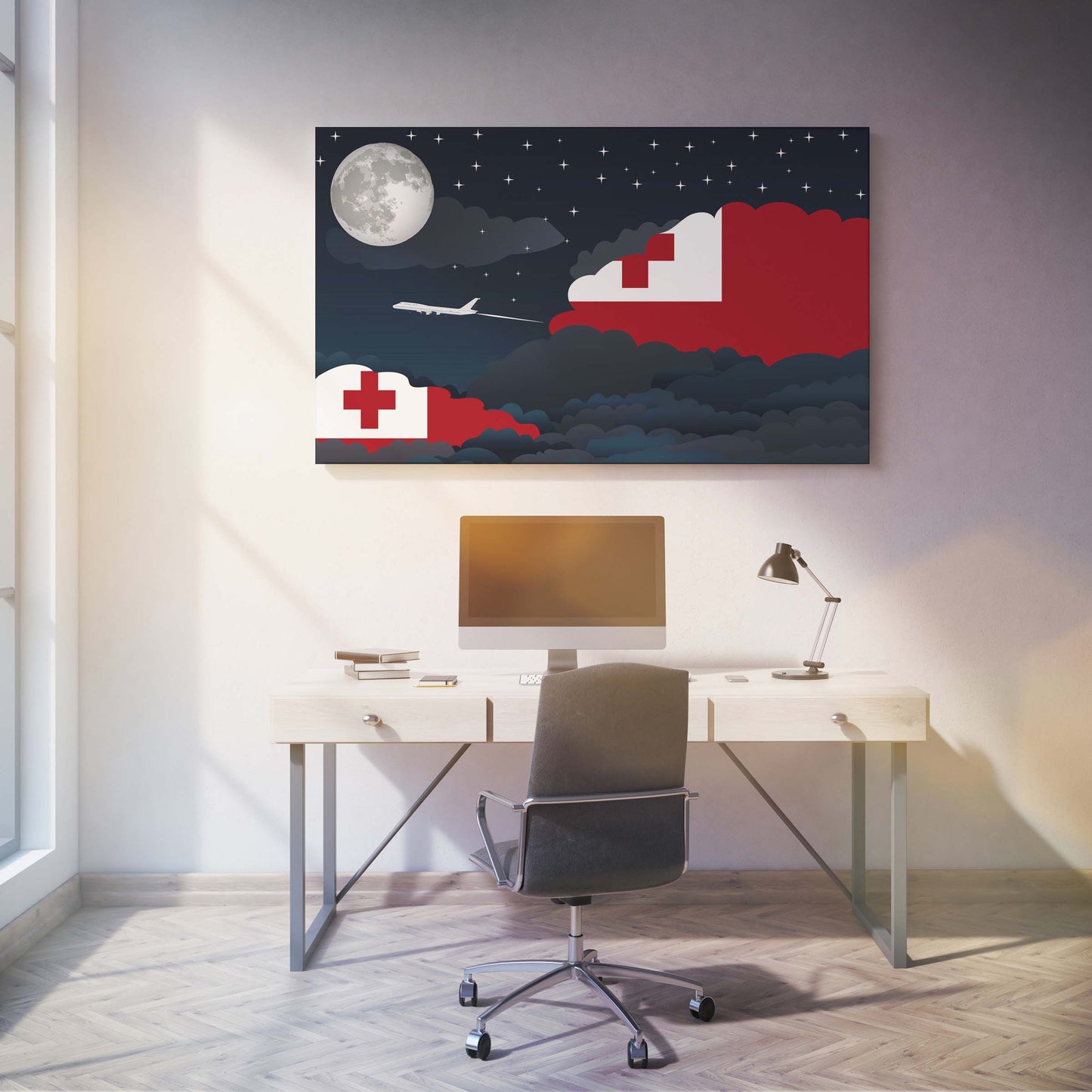 Tonga Flags Night Clouds Canvas Print Framed