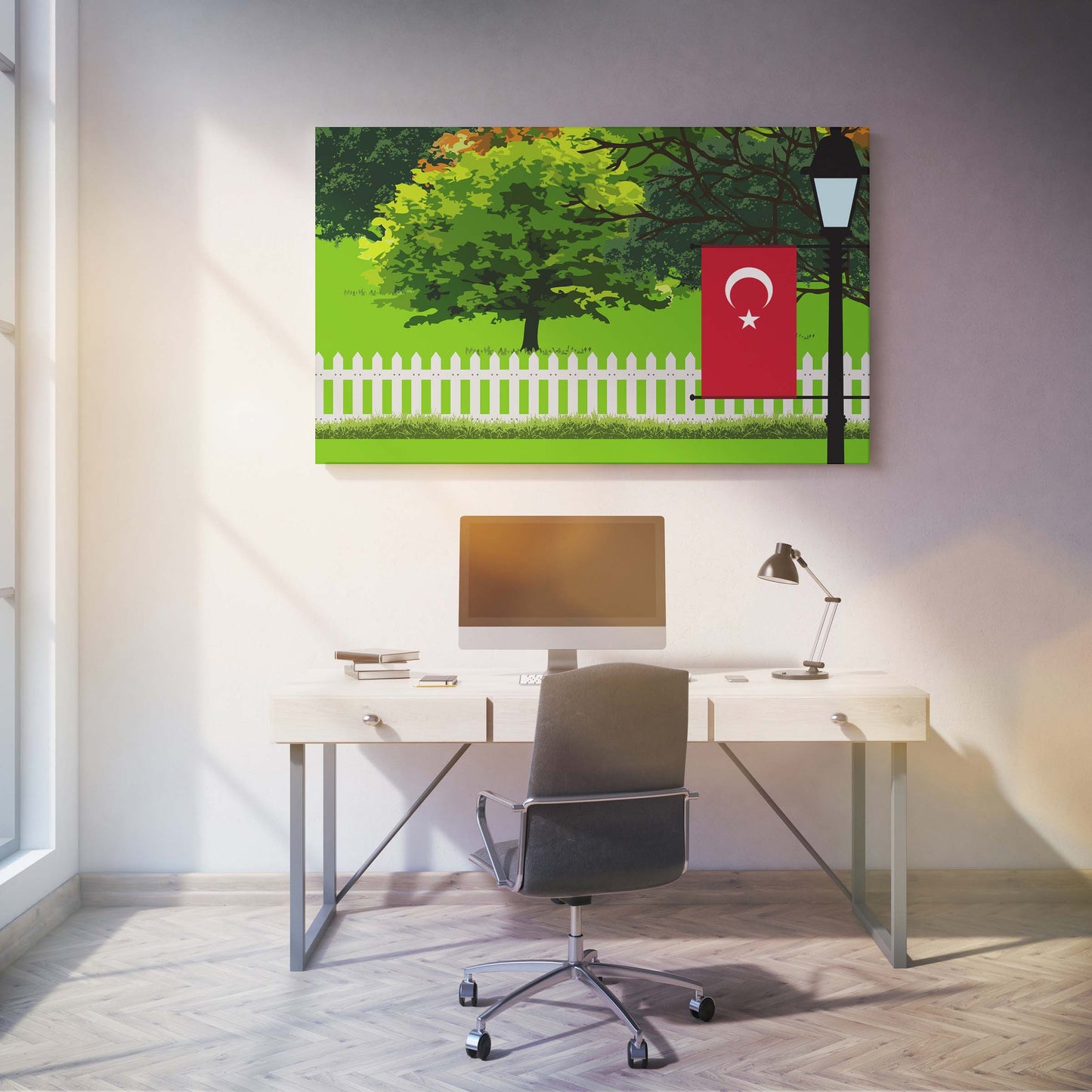 Turkey Flags Trees Street Lamp Canvas Print Framed