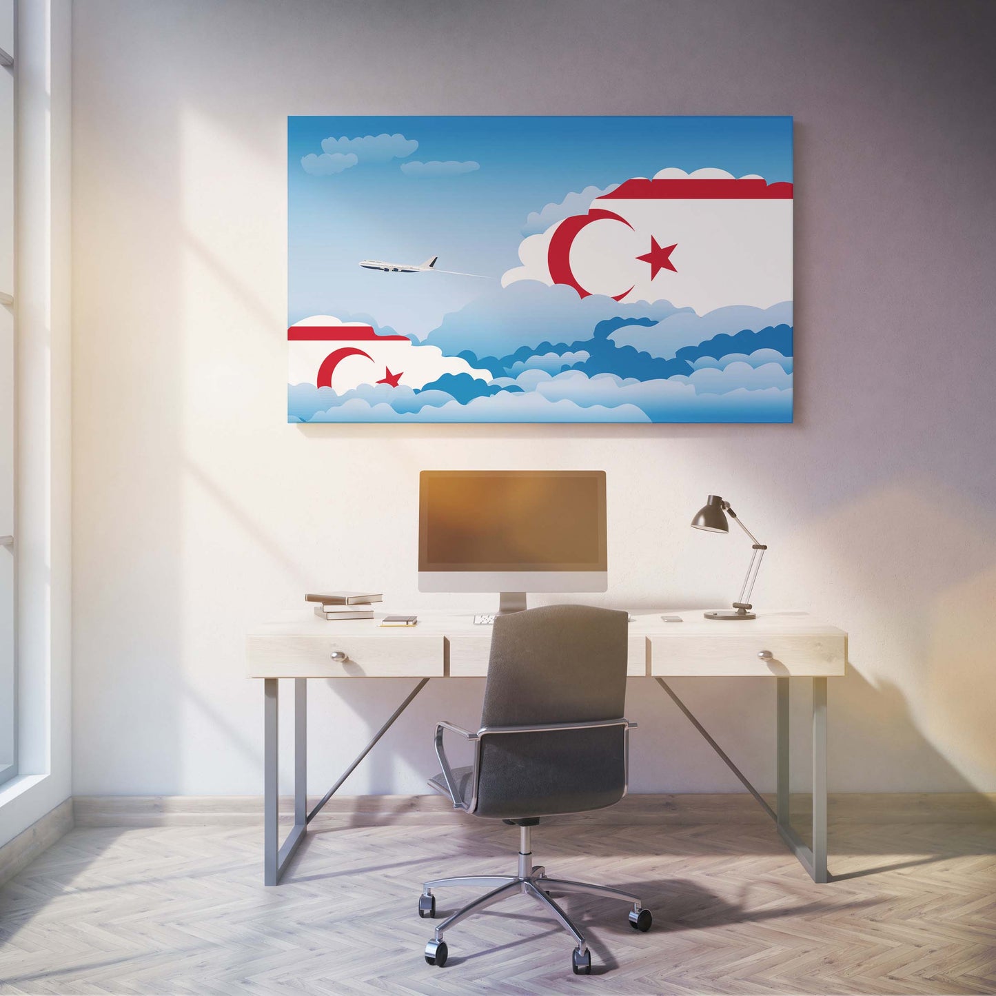 Turkish Republic of Northern Cyprus Flags Day Clouds Canvas Print Framed