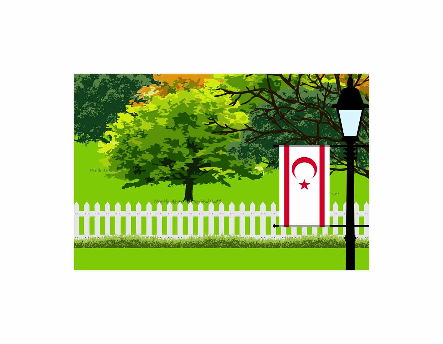 Turkish Republic of Northern Cyprus Flags Trees Street Lamp Canvas Print Framed