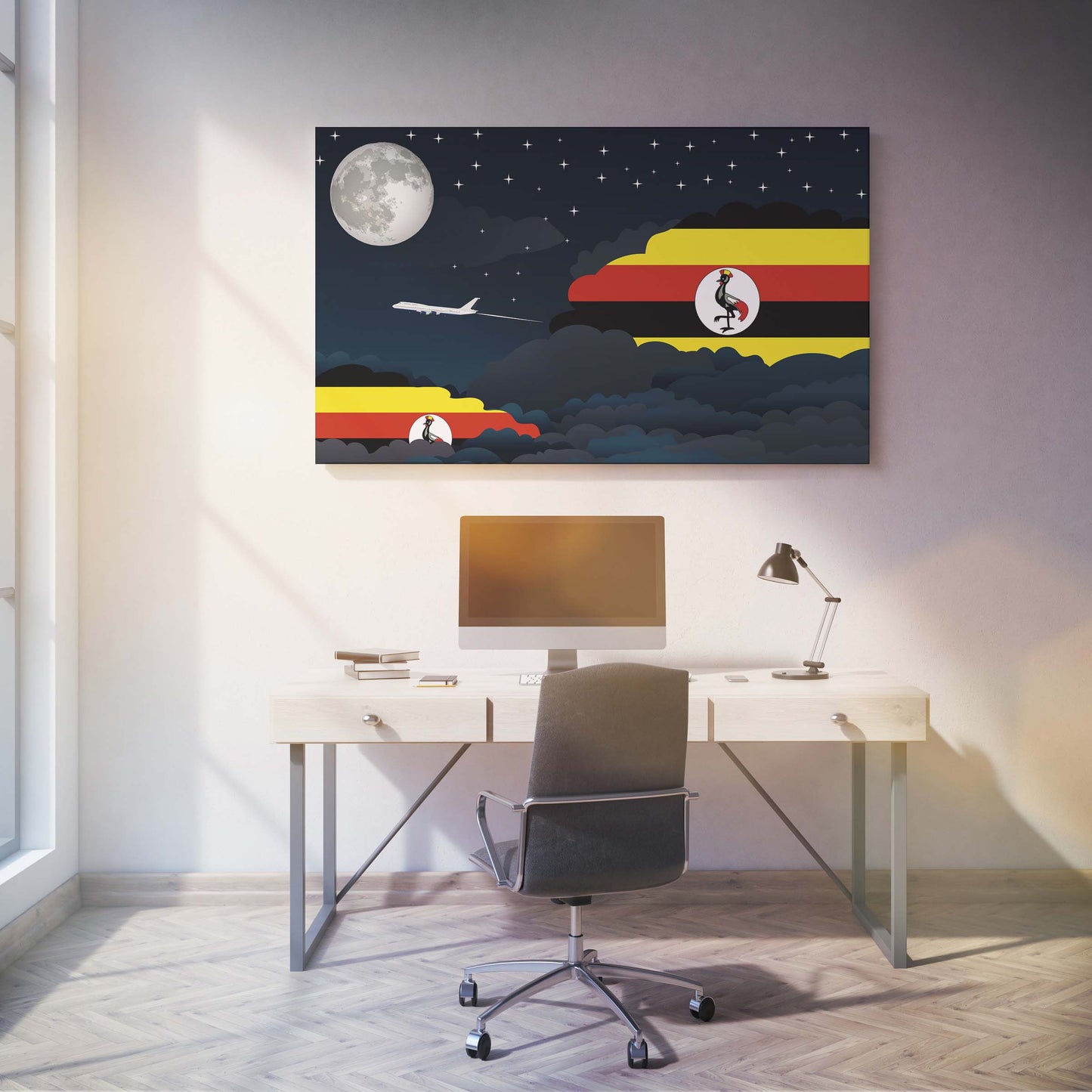 Uganda Flags Night Clouds Canvas Print Framed