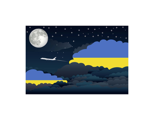 Ukraine Flags Night Clouds Canvas Print Framed