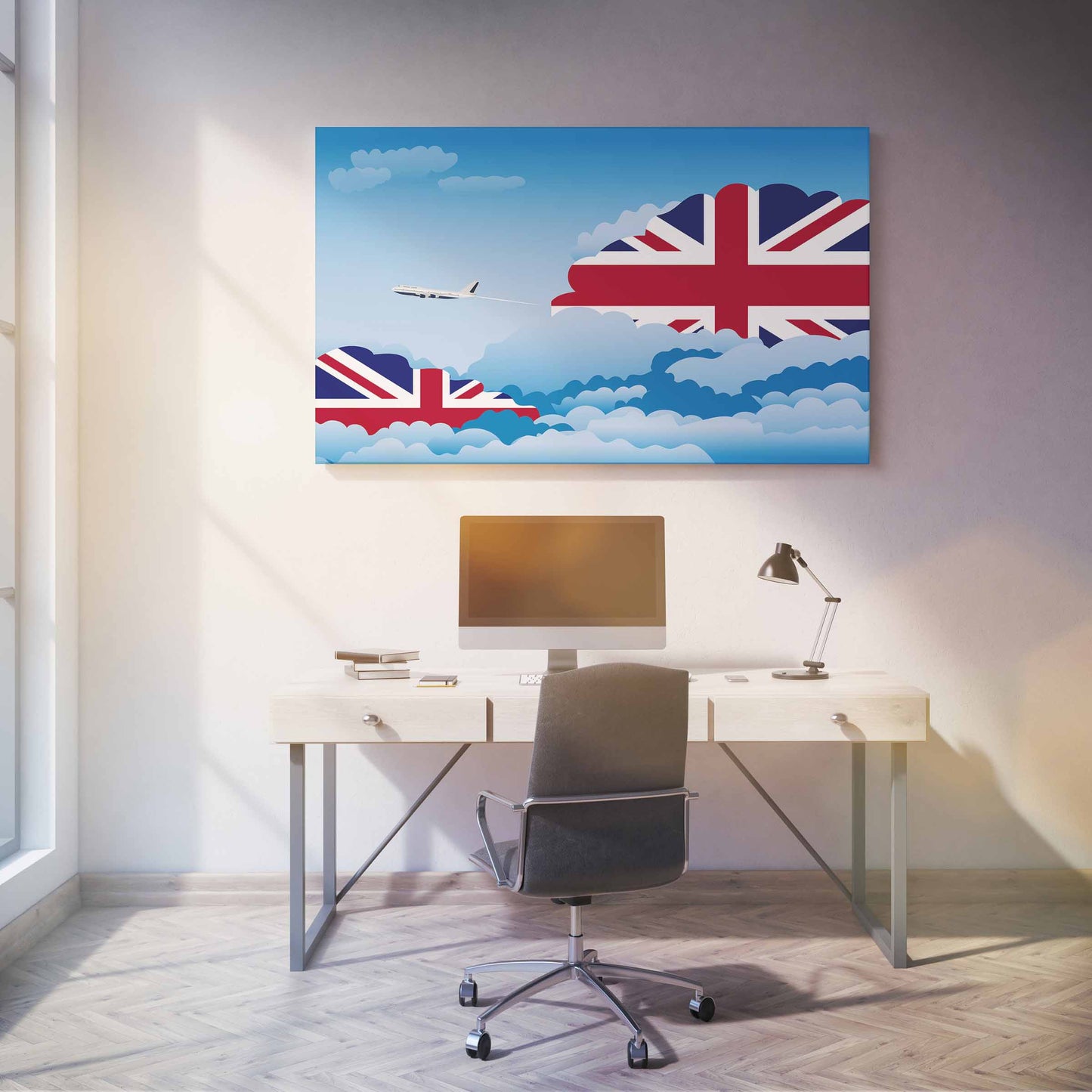 United KIngdom Flags Day Clouds Canvas Print Framed