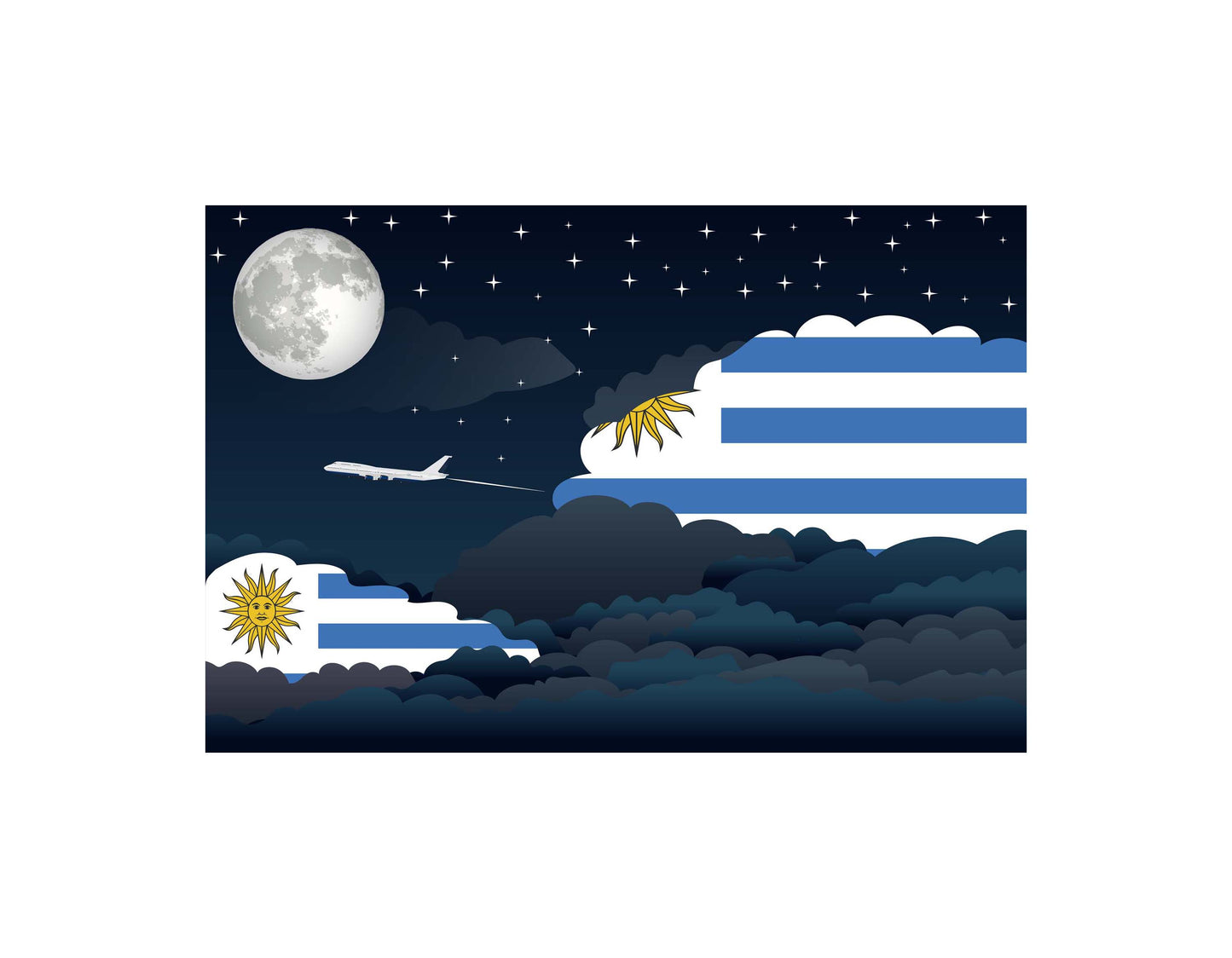 Uruguay Flags Night Clouds Canvas Print Framed