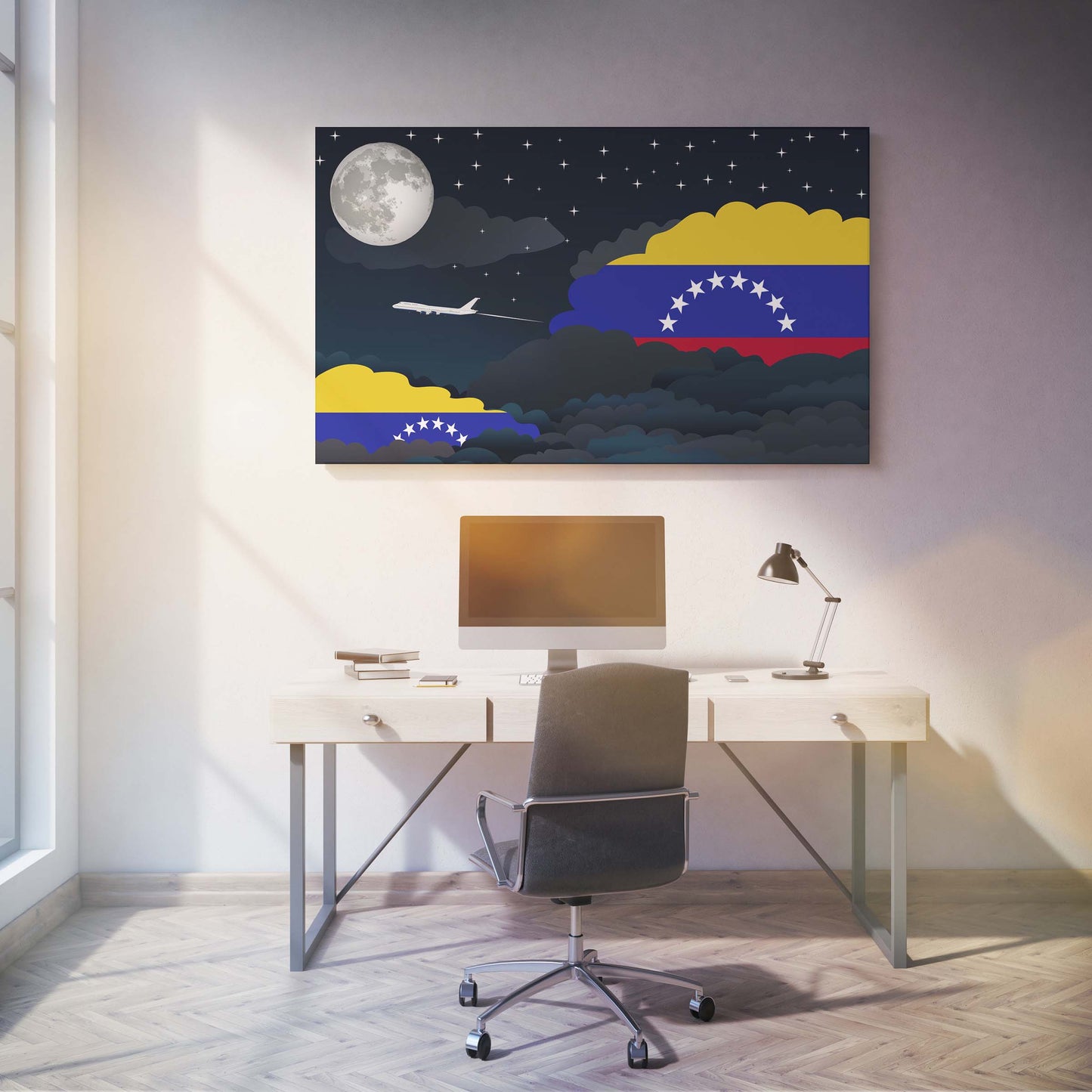 Venezuela Flags Night Clouds Canvas Print Framed
