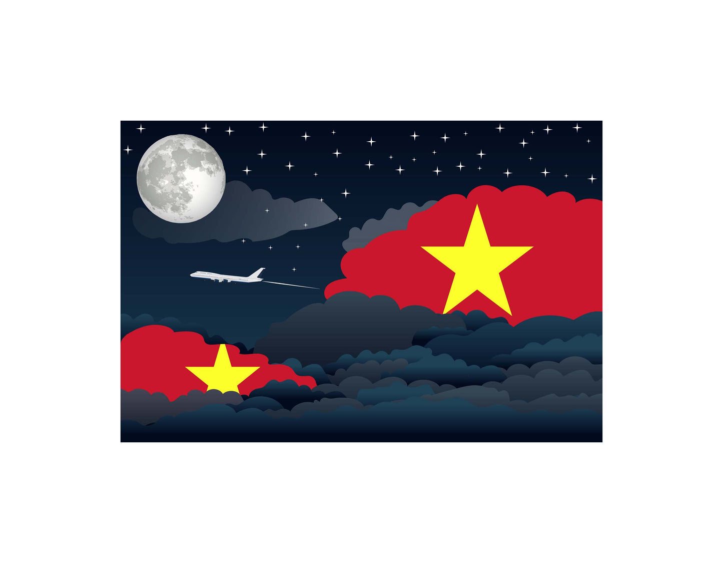 Vietnam Flags Night Clouds Canvas Print Framed