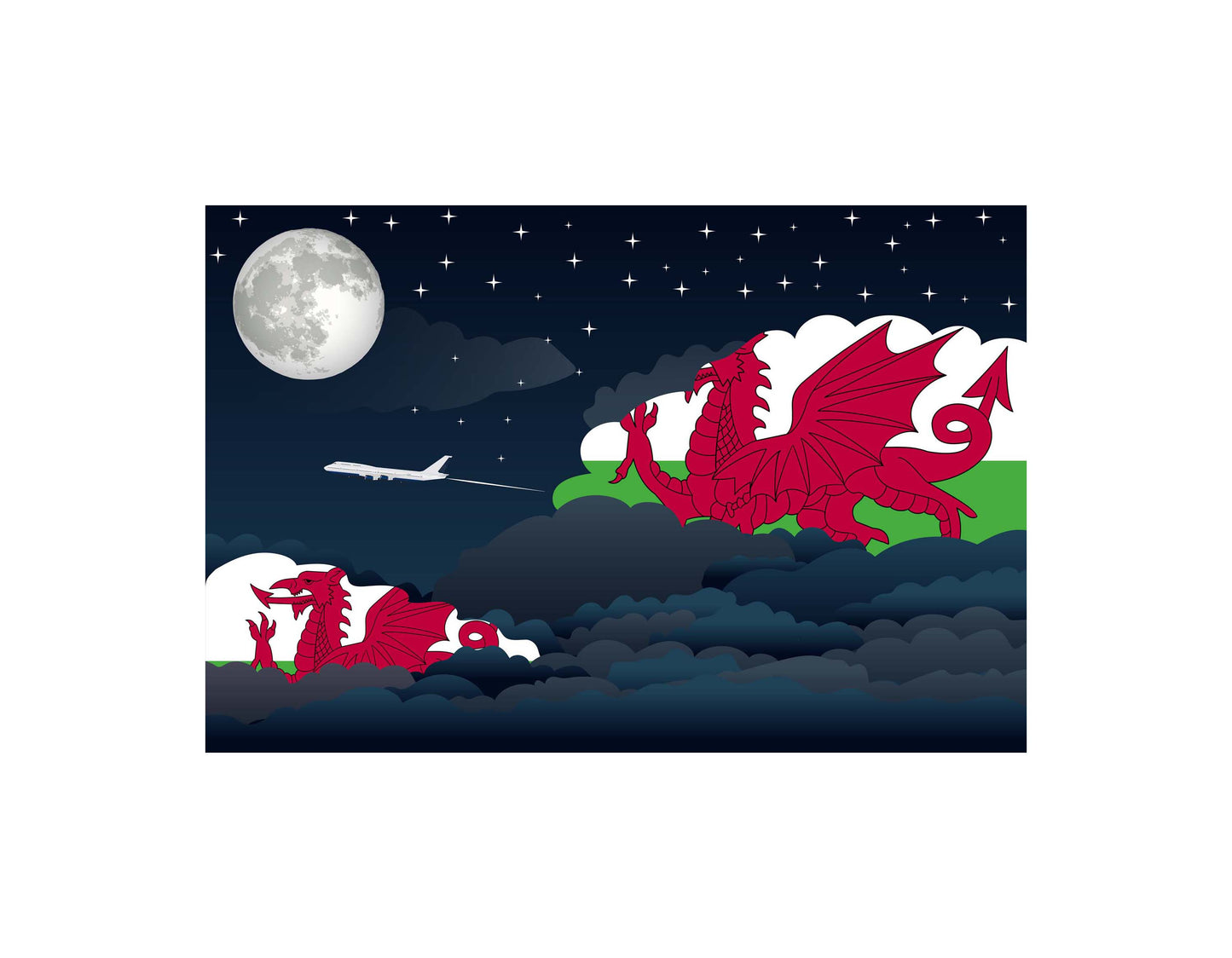 Wales Flags Night Clouds Canvas Print Framed