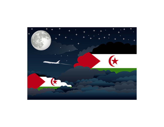 Western Sahara Flags Night Clouds Canvas Print Framed