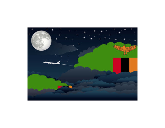 Zambia Flags Night Clouds Canvas Print Framed