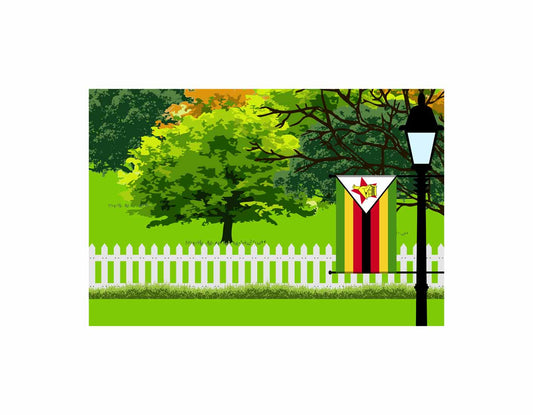 Zimbabwe Flags Trees Street Lamp Canvas Print Framed